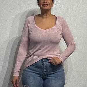 Lauren Moshi Pink V-Neck Top Sz M NWOT